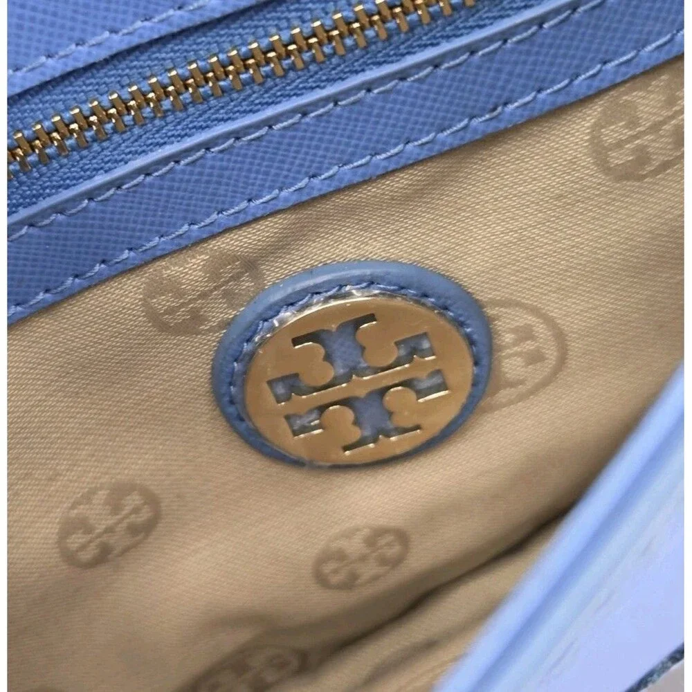 Tory Burch Envelope Clutch Crossbody Chain Purse Handbag Periwinkle Blue